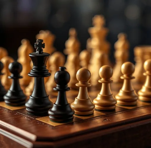 the chess board set up for a game