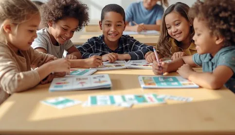 younger children working on activity books during a bootcamp week