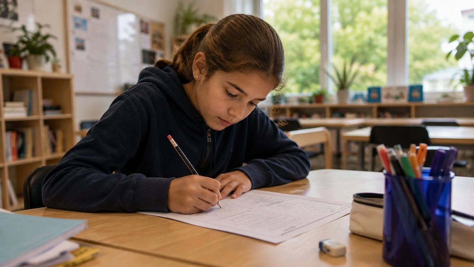 A child working through a past examination paper