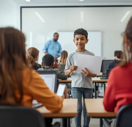 a student presenting a project to the class